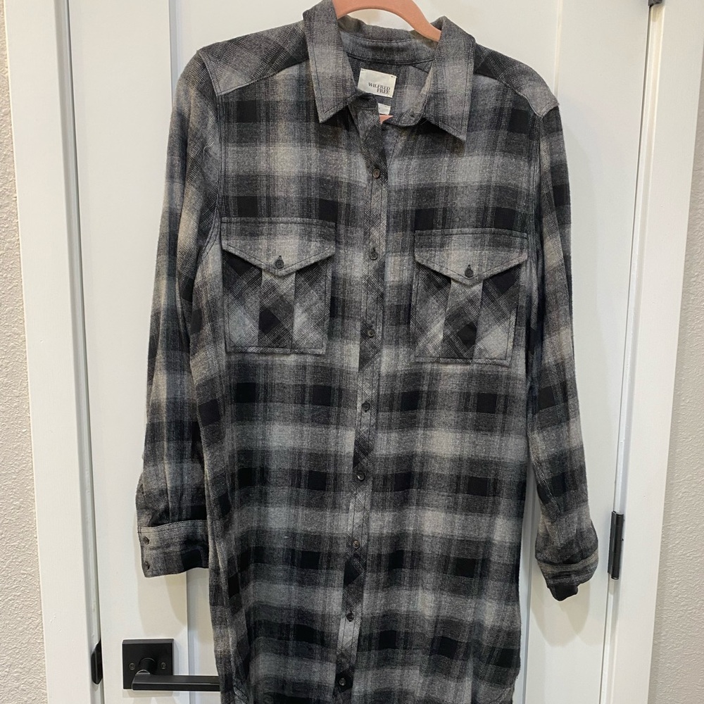 Aritzia Wilfred Free plaid flannel shirt dress. Gray, Sz. L.